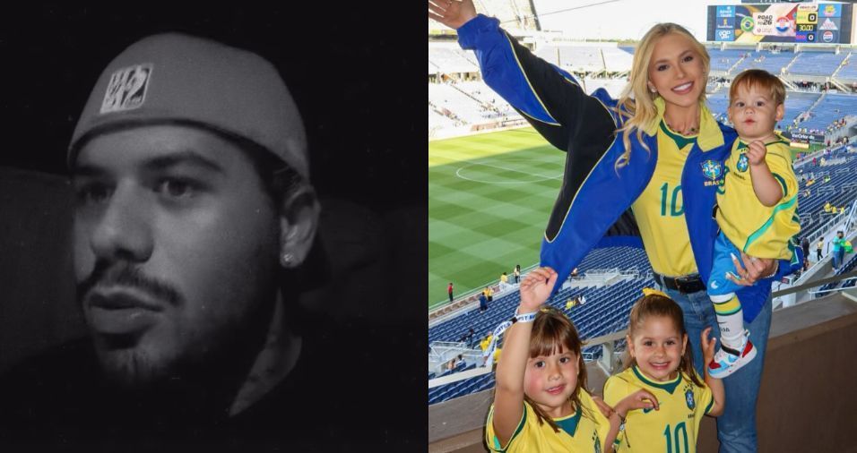 Zé Felipe watches the National Team game; Virginia and children watch in the USA